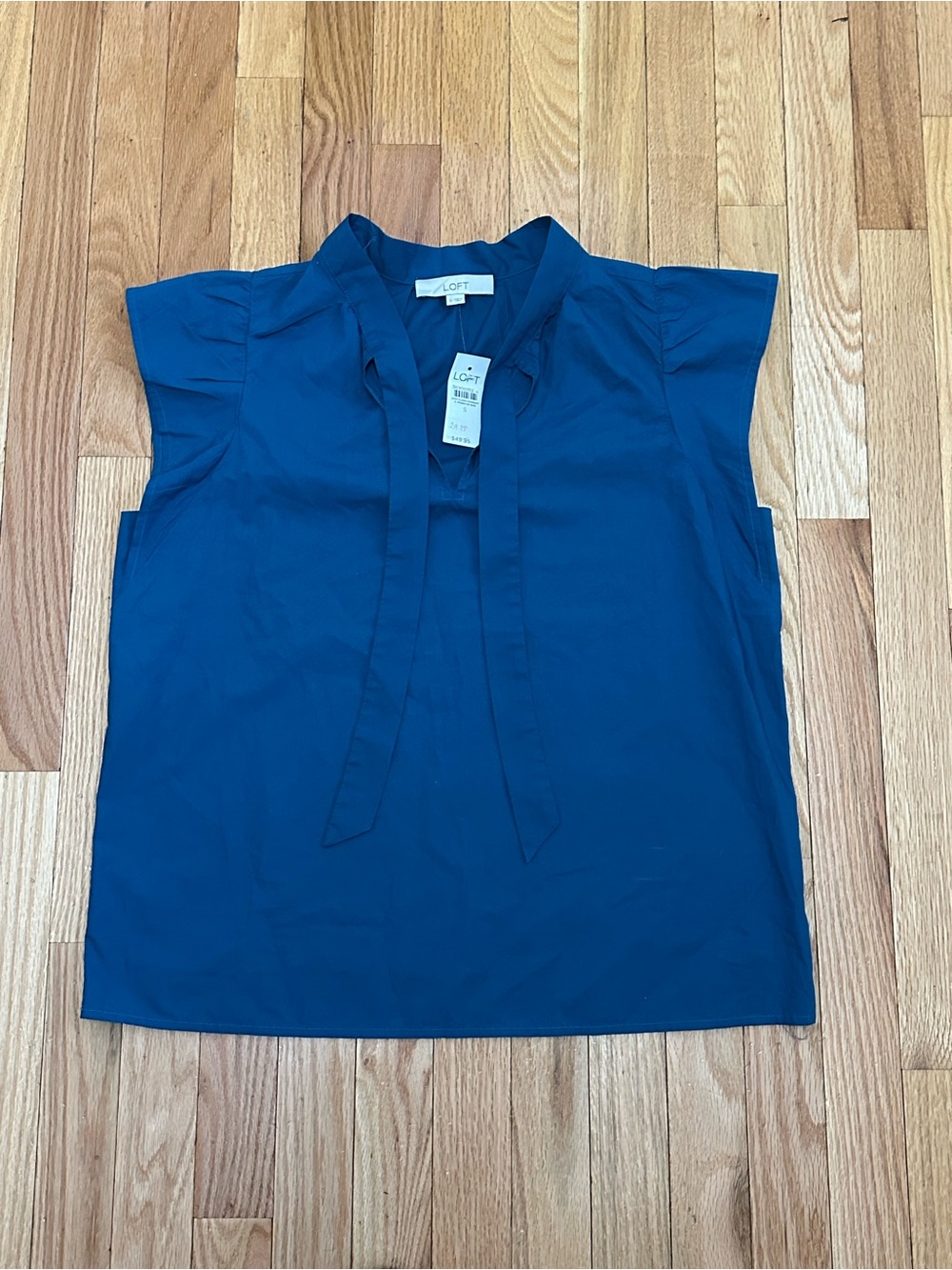 LOFT Teal Blue Tie-Neck Cap Sleeve Blouse